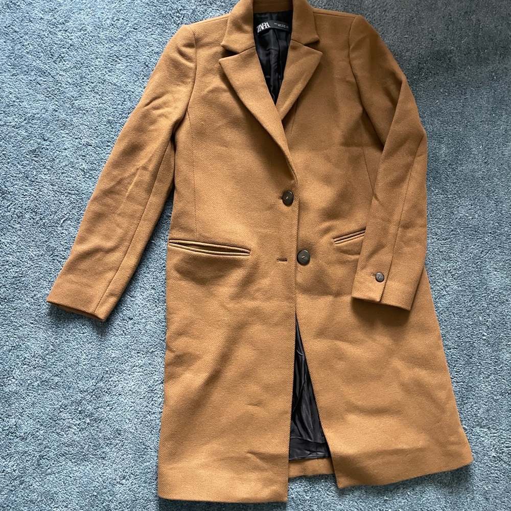 Zara Camel Brown/Tan Women's Wool Trench Coat